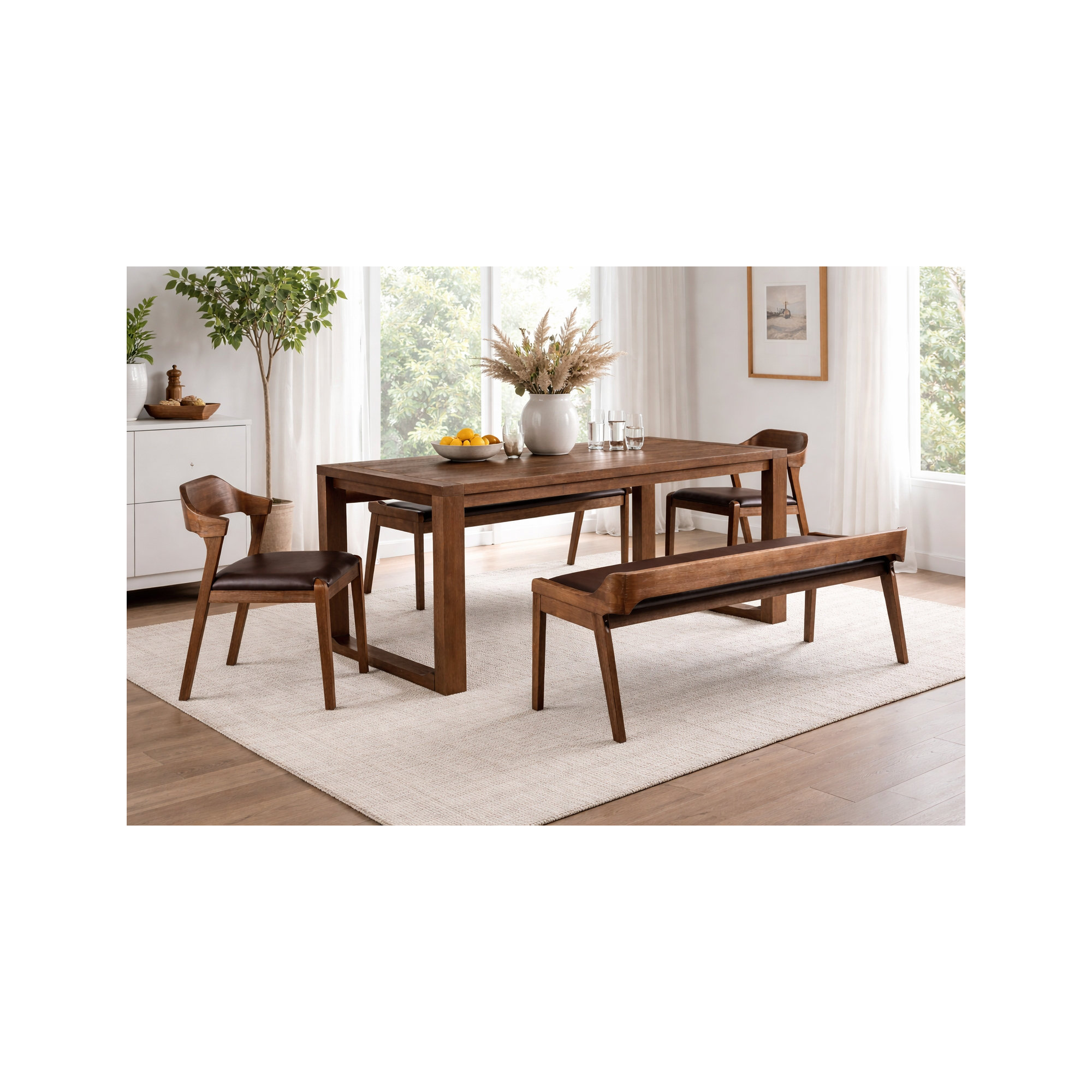 Jennylynn 6 - Piece Extendable Dining Set, 5 Pieces: Table, 2 Chairs, 2 Benches