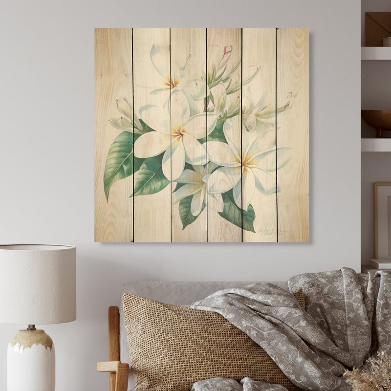 Plumeria charmante élégance - Art sur bois de pin naturel Plumeria, H 15 po x l 15 po