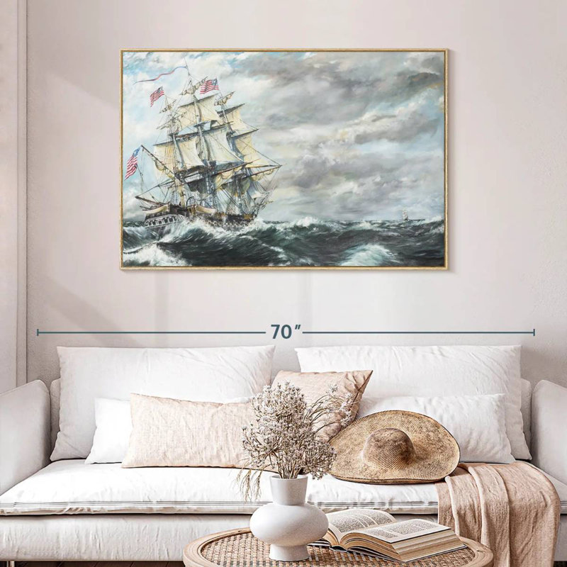 Tête de frégate USS Constitution pour frégate, Cadre flottant en bois naturel, 46 po x 31 po