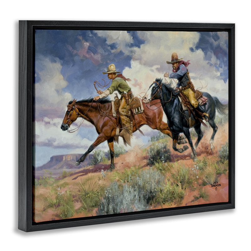 Trouble's A Comin 'Cowboys, H 25 po x l 31 po, Cadre flottant noir de jais
