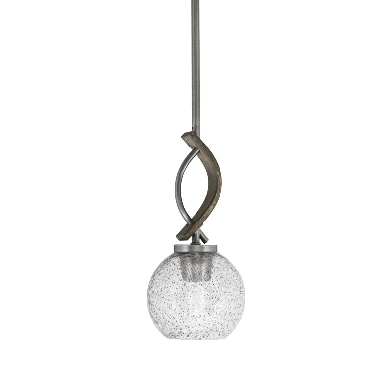 Mini-luminaire suspendu avec tige Hallmann avec verre de 5,75 po, Graphite / bois patiné peint, Bulles / fumée