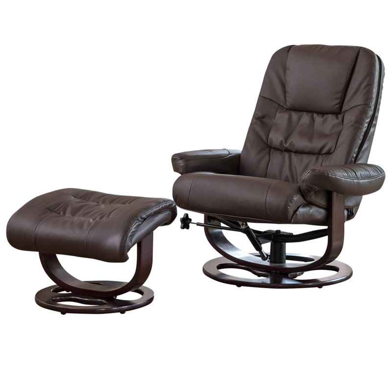 Robeson 88cm Wide Faux Leather Swivel Ergonomic Recliner with Massager, Brown