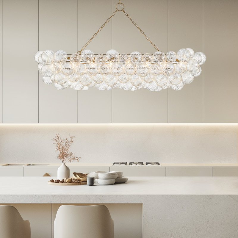 63'' Gold Bubble Ball Chandelier, 14-Light G9 Led Pendant Light With Hand Blown Swirled Glass Globes, Modern Mid Century Cluster Ceiling Fixture For Dining Room, Living Room, Kitchen Island