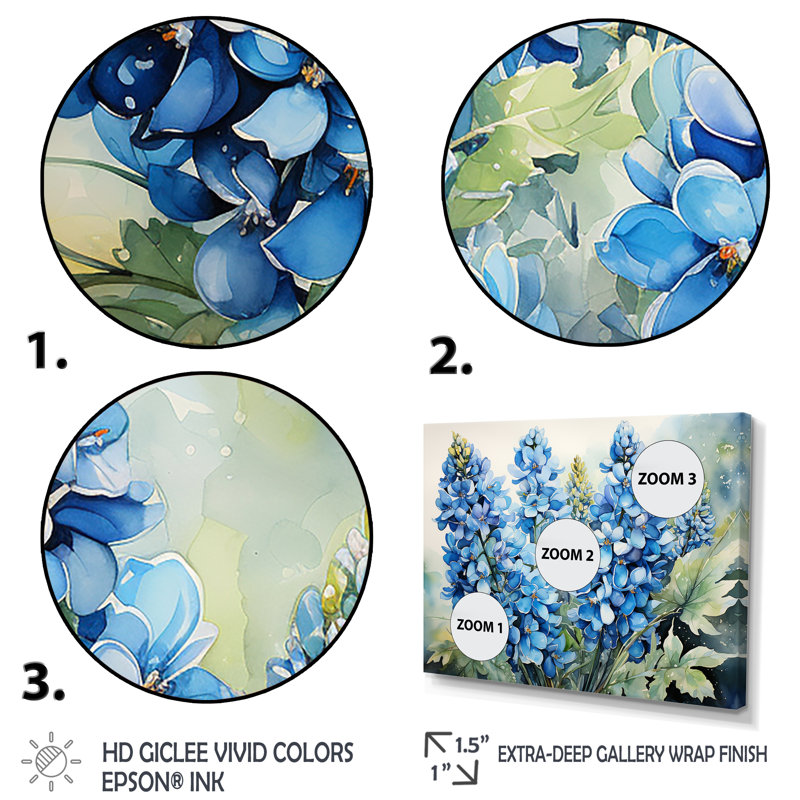 «Blue Bonnets Ballet Horizon I - Blue Bonnets», art mural, Cadre flottant doré, H 24 po x l 32 po x P 1 po