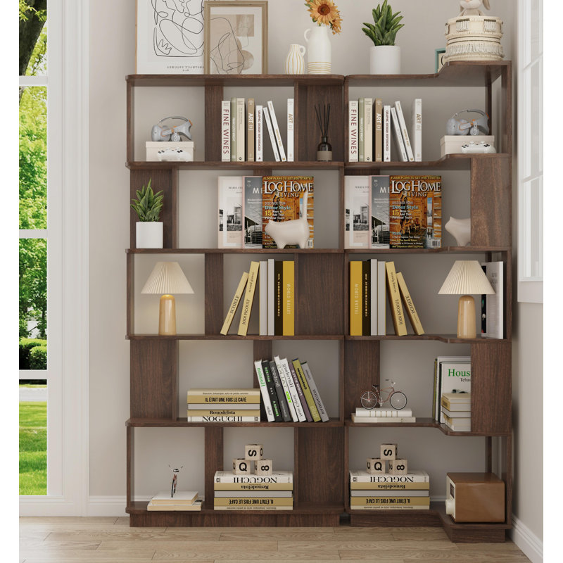 Ensemble de 2 bibliothèques à combinaison d'angle peu encombrantes 55 cm plus 80 cm de longueur couleur brun foncé