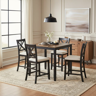 5 - Piece Counter Height Dining Table Set, Wood, X-Back, Upholstered, Modern Farmhouse, Dining Room