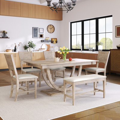 Ensemble de table de salle à manger en bois 6 pièces, ensemble de table de cuisine avec un banc et 4 chaises