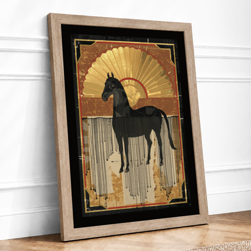 Silhouette Horse in Gold Art Deco - Framed Print, A1 - 84.1 x 59.4 cm, Oak