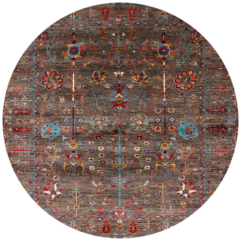 Tapis oriental gris / rouge Rizokarpasso, Rond 4 pi
