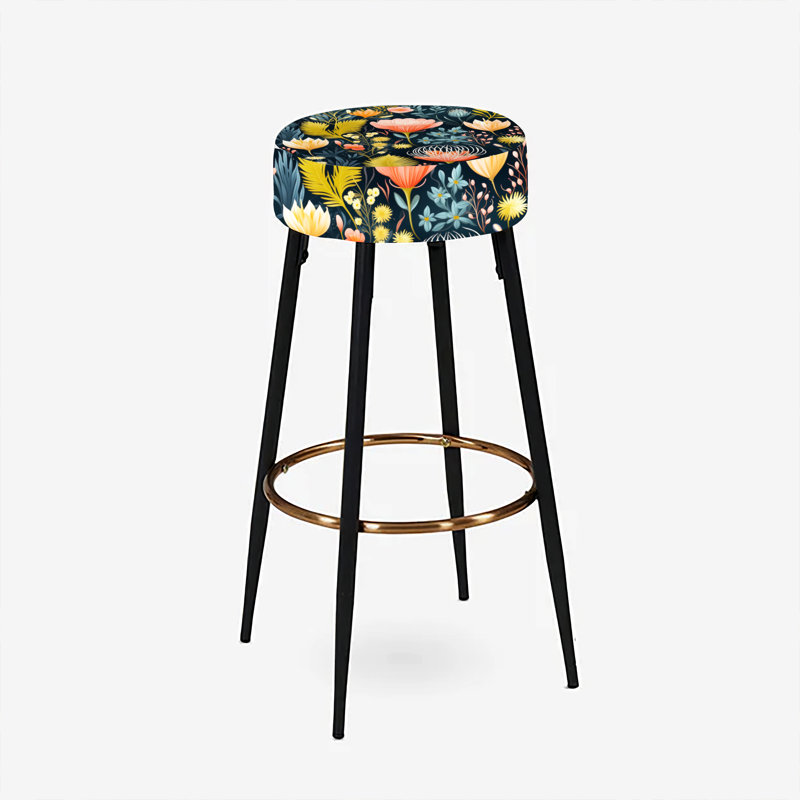 Floral Bar Stools Set Of 2, Vibrant Coastal Botanic Coastal Pattern
