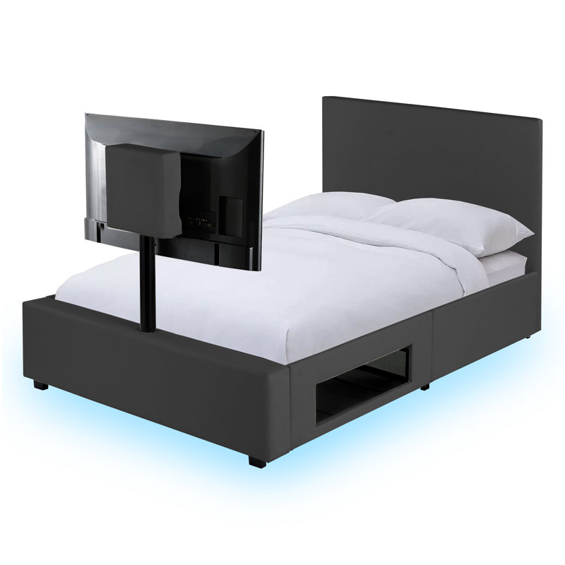 XR Living Ava Upholstered TV Bed with LED Lighting, Small Double (4'), Grey