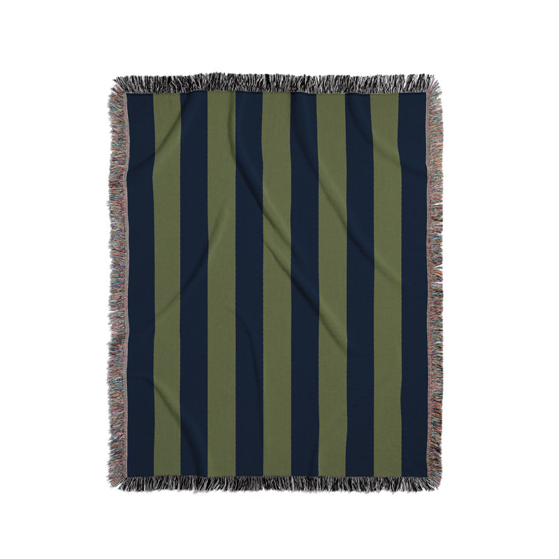 Jeté en mélange de coton Cassian, Bleu marine / vert, L 80 po x l 60 po