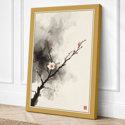 Single Bloom in Silence Japandi - Wrapped Canvas