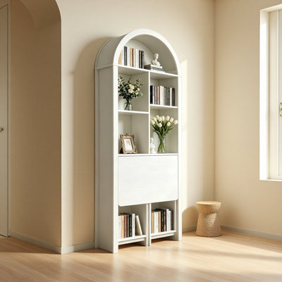 Folding Craft Desk with Storage Shelves, Convertible Hideaway Desk to Bookshelf, Foldable Desk with Storage, Disappearing Desk for Small Spaces, Multifunctional Converted Craft Table, Vanity Desk