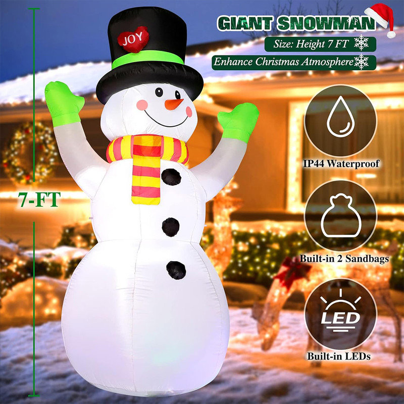 The Holiday Aisle® 7 FT Christmas Inflatables Giant Snowman Outdoor ...