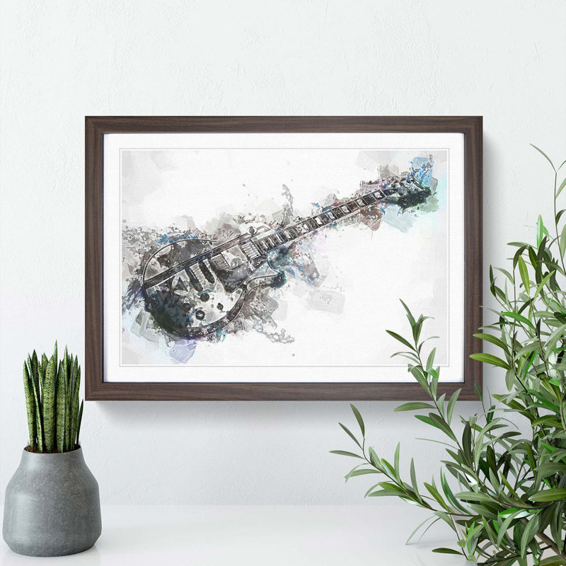 An Electric Guitar in Abstract - Picture Frame Painting Print, Walnut Framed, 62cm H x 87cm W x 2cm D