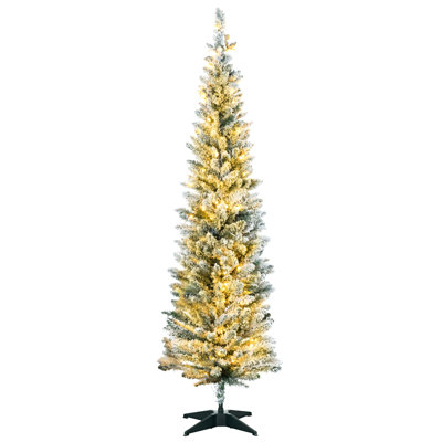 Tall Pre-Lit Slim Noble Fir Artificial Christmas Tree With Warm White Led Lights And Tips, For Christmas Decoration, Green