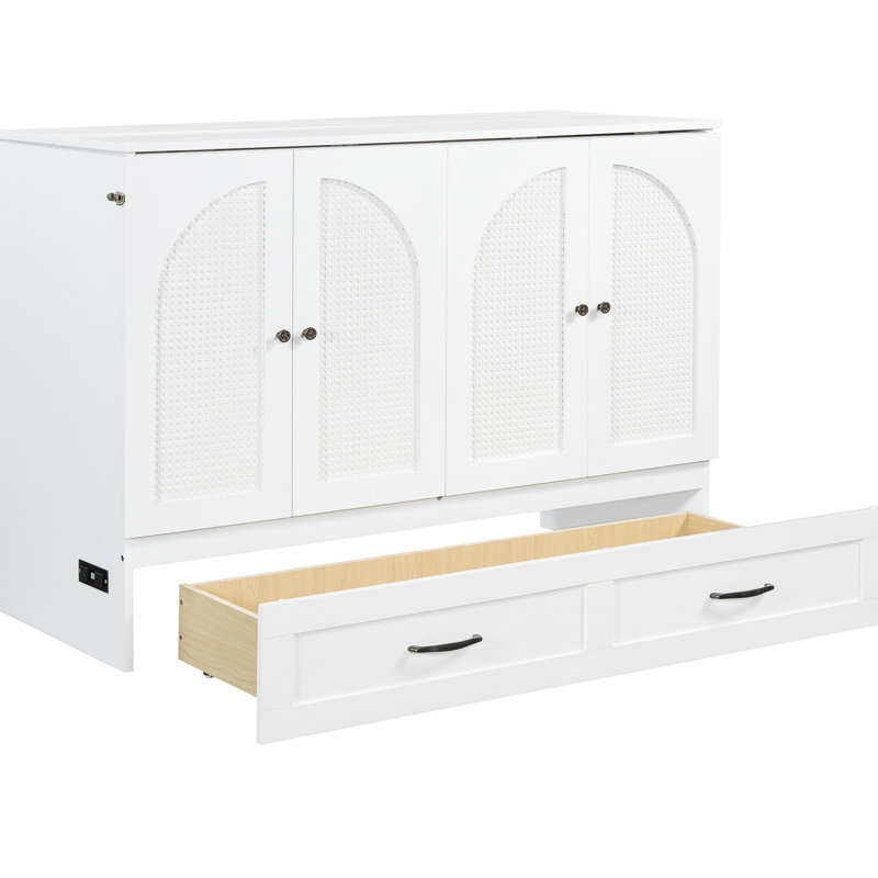 White Bed With Profuse Storage Capacity - Maximize Room Space In Homes. Full Size For Comfort. Store Pillows, Clothes, Neatly. Design. Charging Available. Easy To Assemble. 75.1in Length X 56.7in