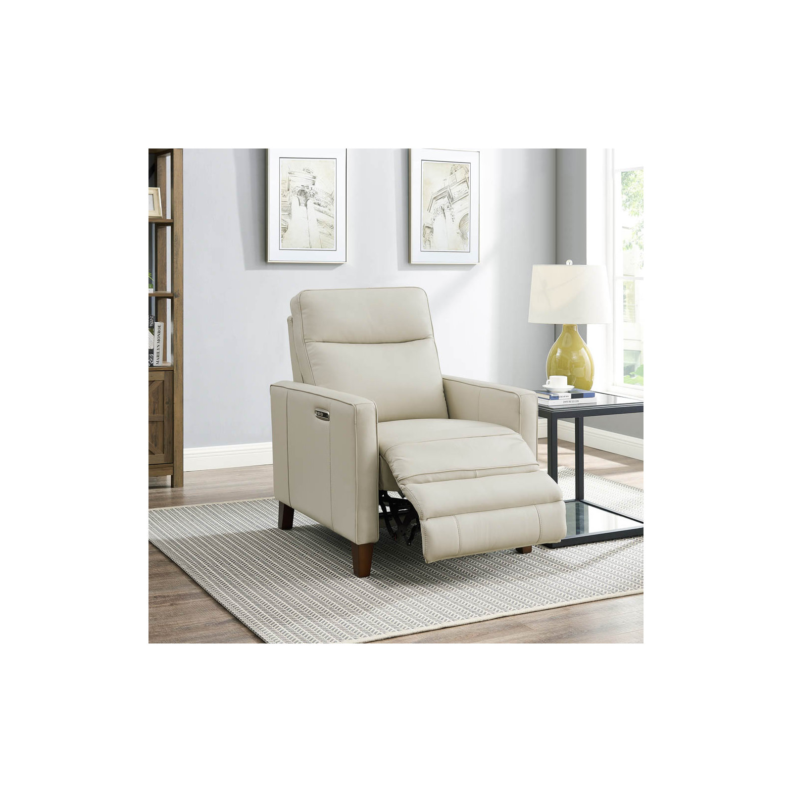 Tatum Top Grain Leather Power Recliner, Vanilla Genuine Leather