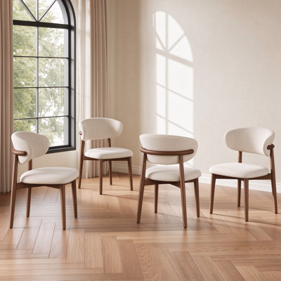 Ensemble de 4 chaises de salle à manger de style Mid-Century en bois de frêne brun, sans assemblage, chaises de cuisine beige pour la salle à manger