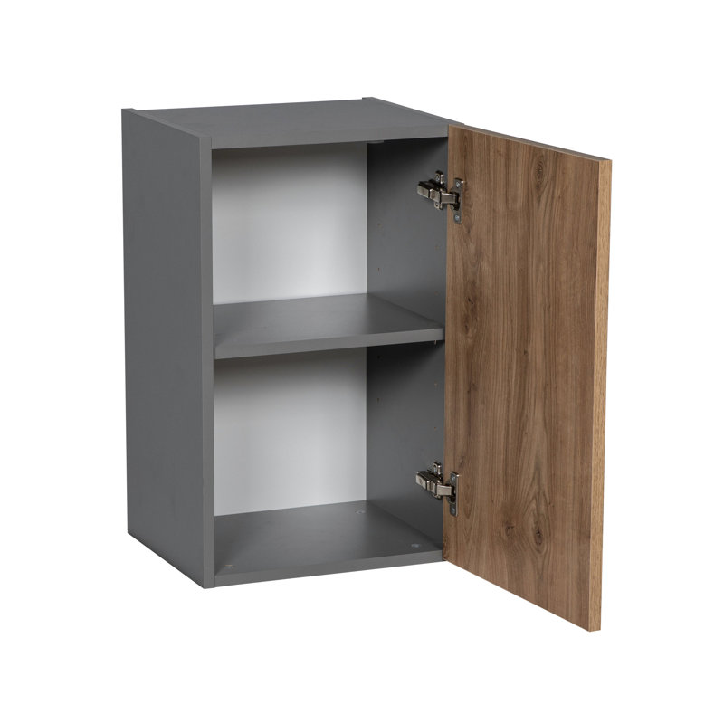 Natural Teak and Gray Particleboard Wall Cabinet, 24" x 24"