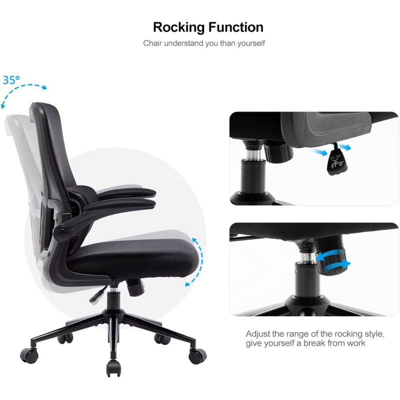 Chaise de bureau en filet Lutfie, Noir