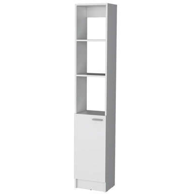 Modern White Linen Cabinet For Bathrooms - 1 Door, 5 Shelves Bathroom Storage With Door
