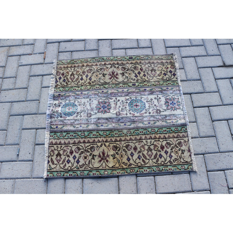 Handwoven Turkish Green Wool Rug Perfect for Home Office or Cozy Bedroom Decor