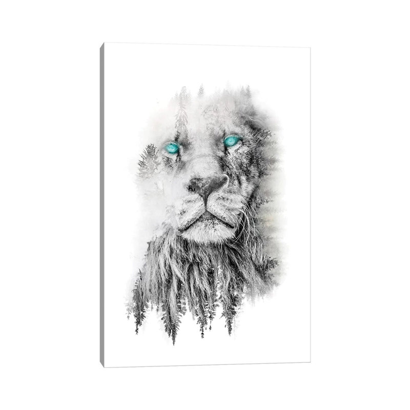 Whiteout Lion by Paul Haag - Wrapped Canvas Print, 30.48cm H x 20.32cm W x 1.91cm D