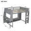 Lit mezzanine double en bois avec bureau, étagères à rangement multiples, DEL et support à vêtements suspendu, gris