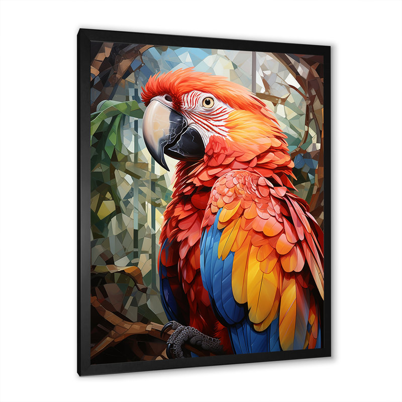 " Parrot Tropical Jungle Euphony I ", Black Picture Frame, 44" H x 34" W x 1.5" D