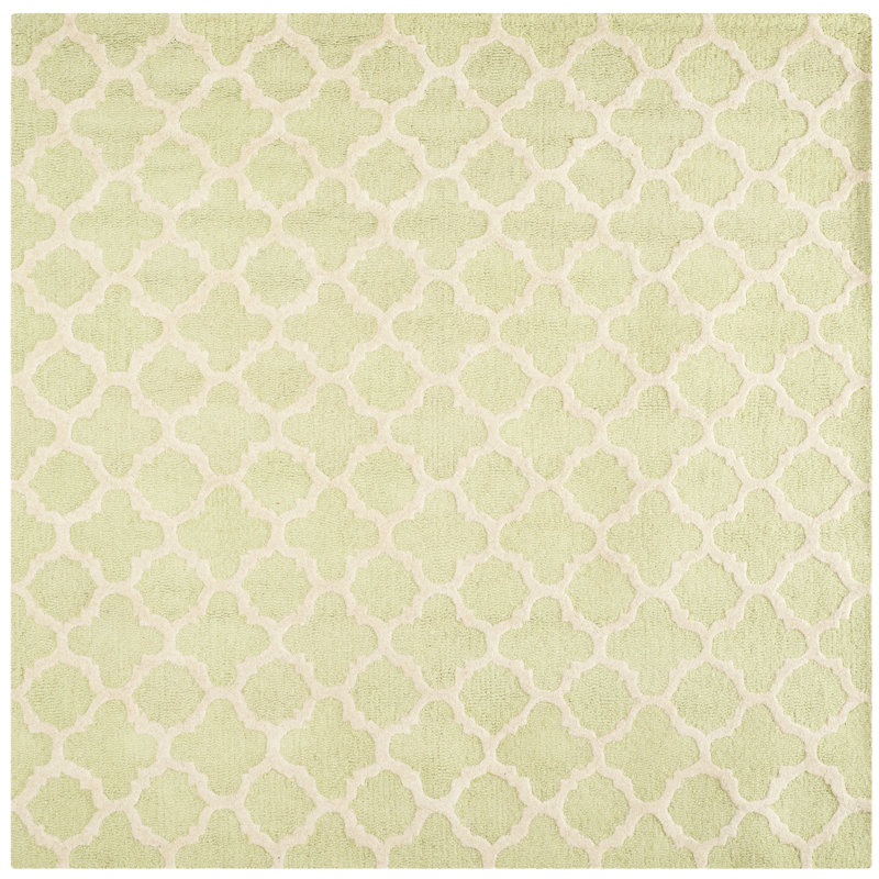 Hand-Tufted Light Green and Ivory Wool Square Area Rug