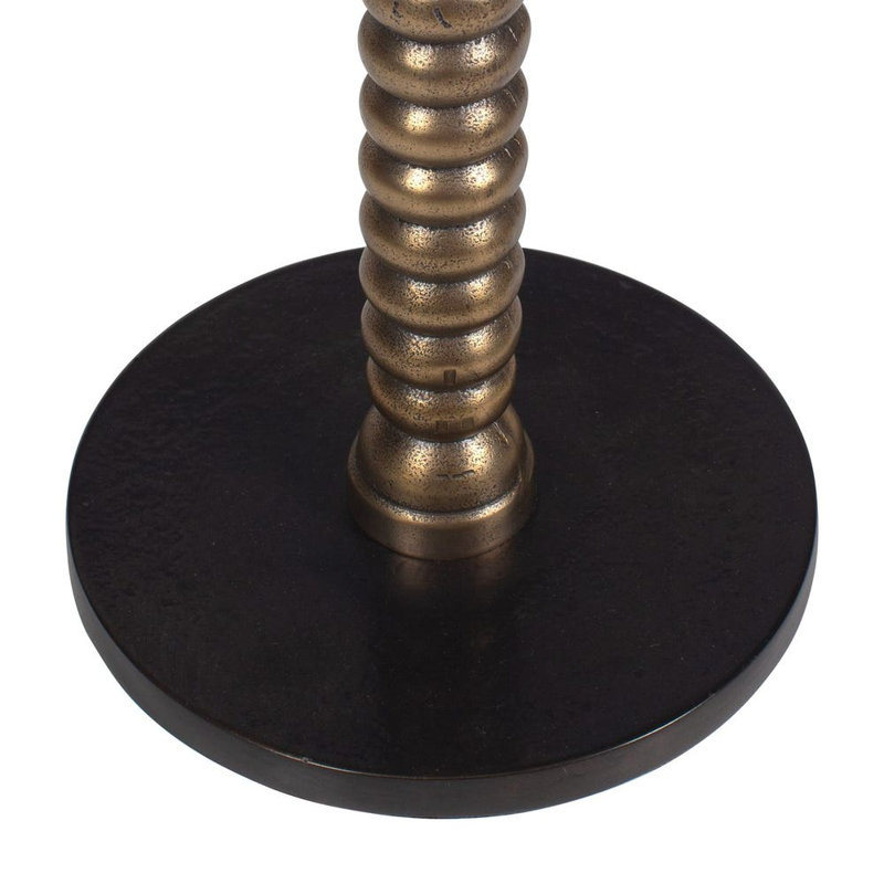 Table d'appoint en laiton antique et aluminium avec plateau et base sculpturale en bronze foncé