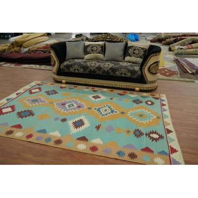 Aqua Blue Oriental Kilim  Area Rug 7x10
