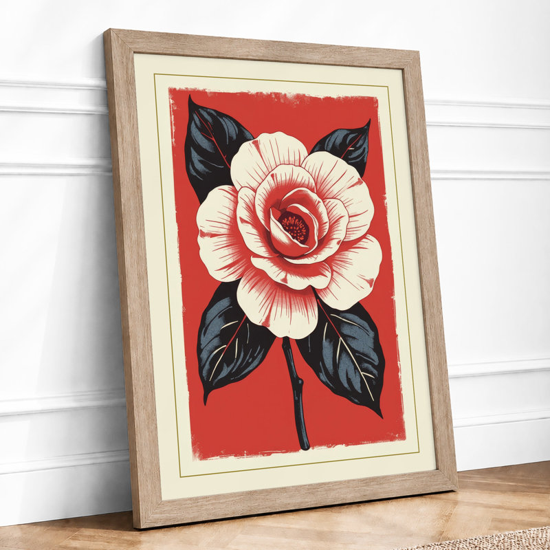 Pink Rose in Bloom Botanical - Framed Print, A1 - 84.1 x 59.4 cm, Oak