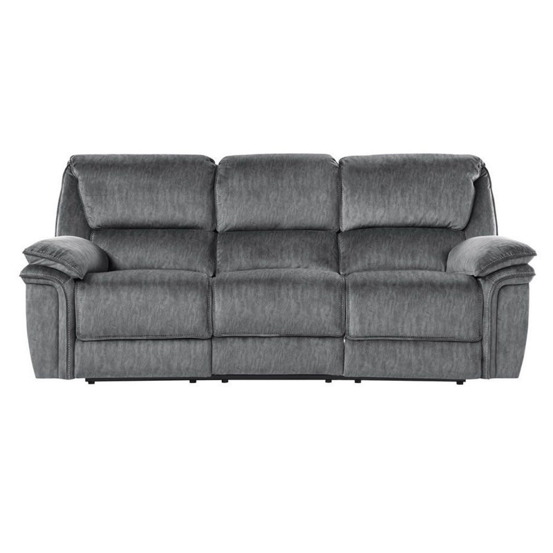 Senai 88" Traditional Microfiber Manual Reclining Sofa with Durable Metal Reinforced Frame, Dual Manual Tab Pull Reclining