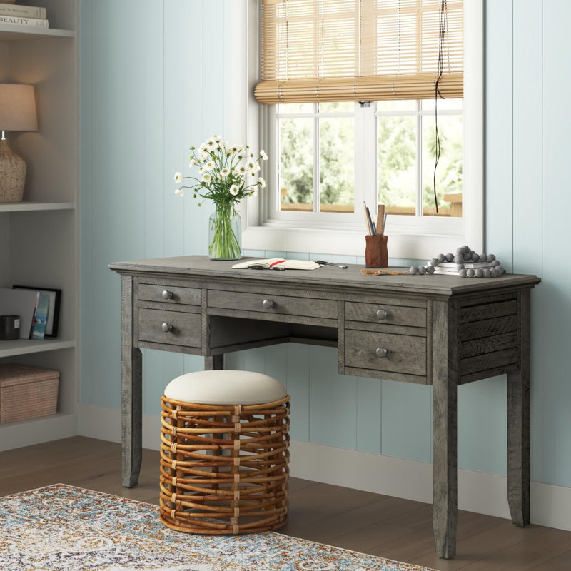 Bureau en bois massif Budworth avec prises intégrées, Pierre