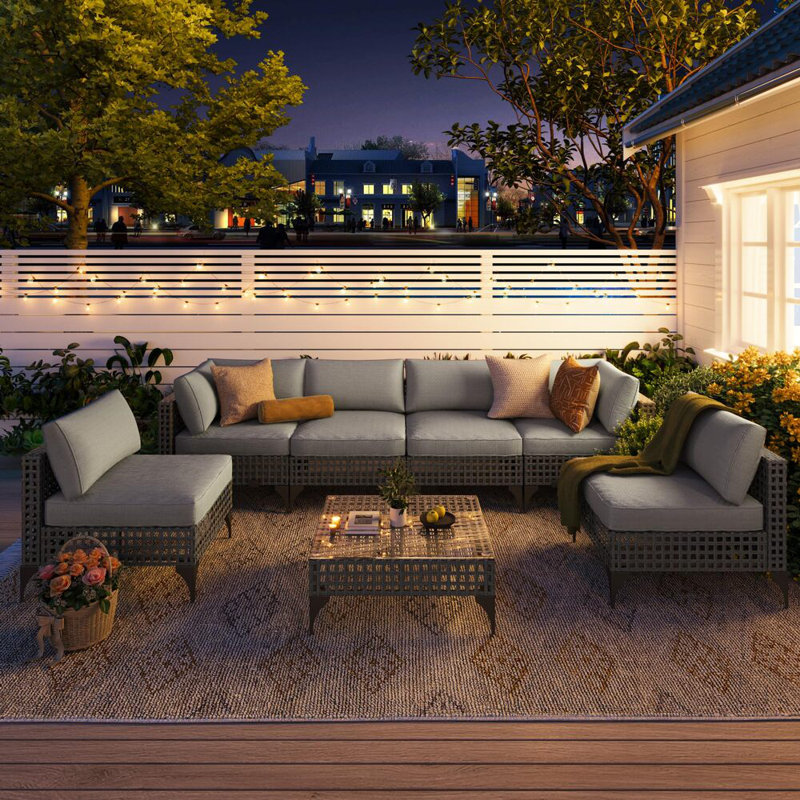 7-Piece Patio Outdoor Furniture Set With Table, Gray/LIght Gray