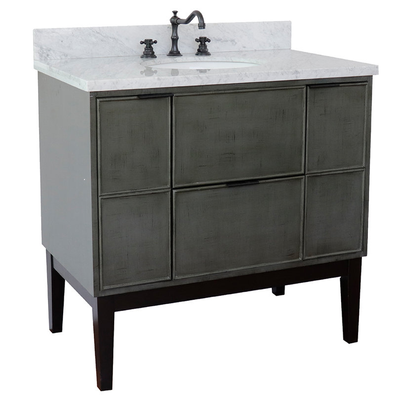 37'' Single Bathroom Vanity with Top, White Carrara