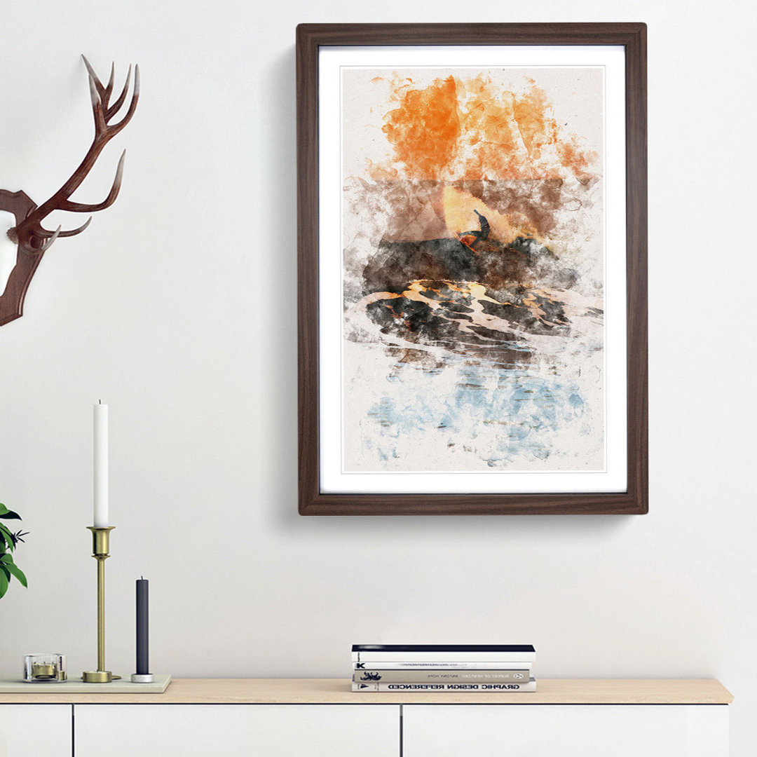 Surfing as the Sun Sets - Picture Frame Painting Print