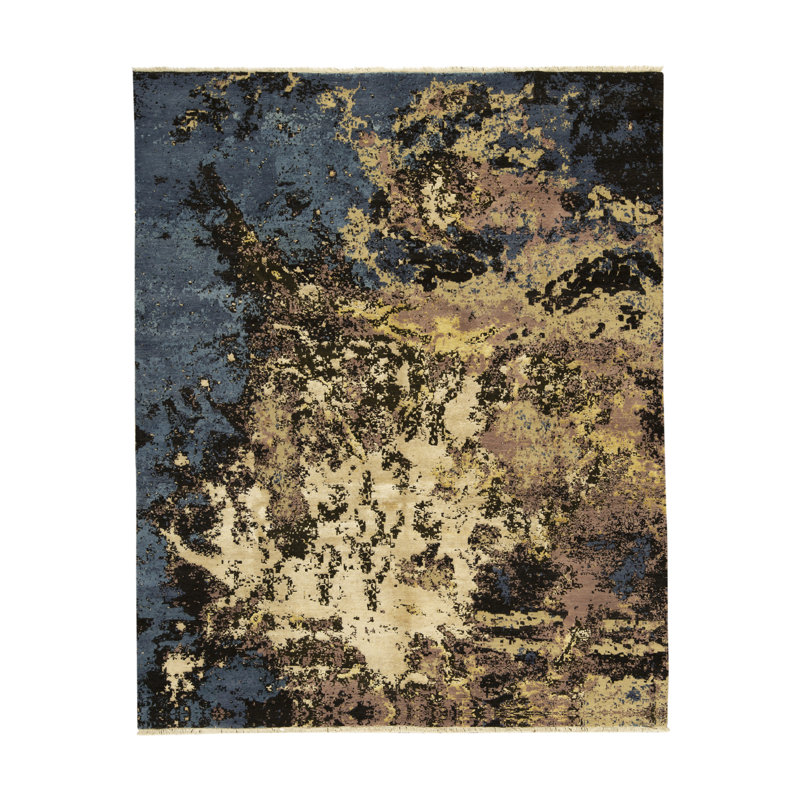 Tapis doré de haute qualité noué à la main et multicolore