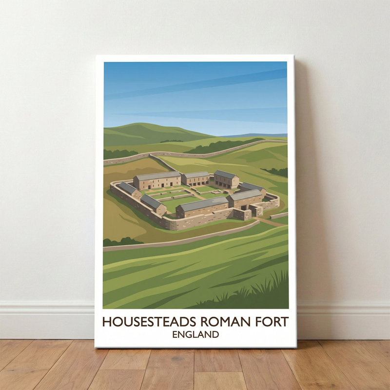 Housesteads Roman Fort, England - Romantic Ruins On Hadrian's Wall Travel Poster. Giclee Print On Wrapped Canvas. Wall Art, Home Decor - Historic Sites & Ruins, England - Wrapped Canvas Print