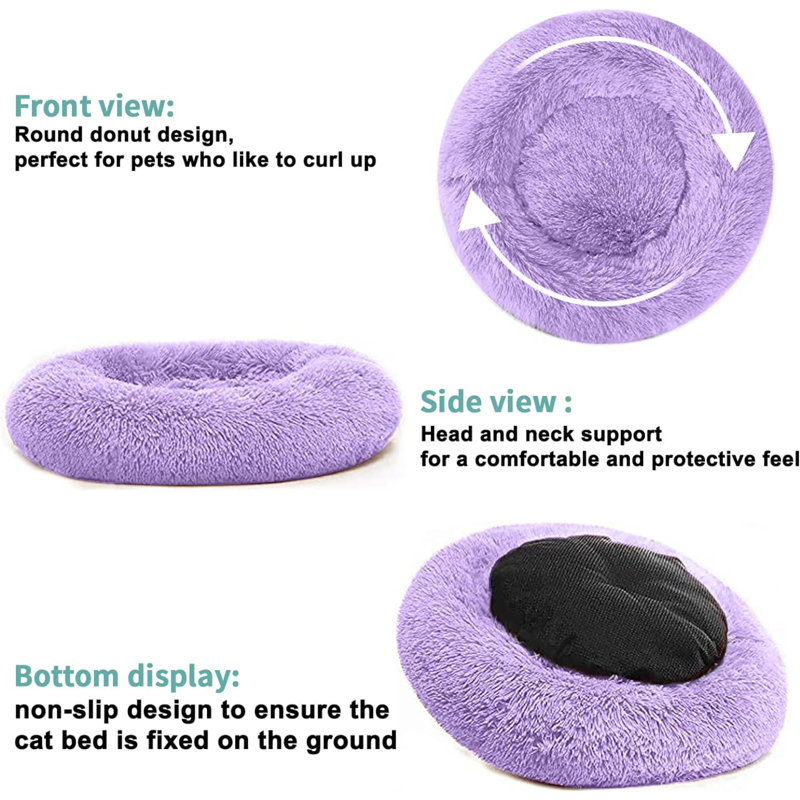 Small Purple Orthopedic Plush Pet Bed with Slip-Resistant Bottom