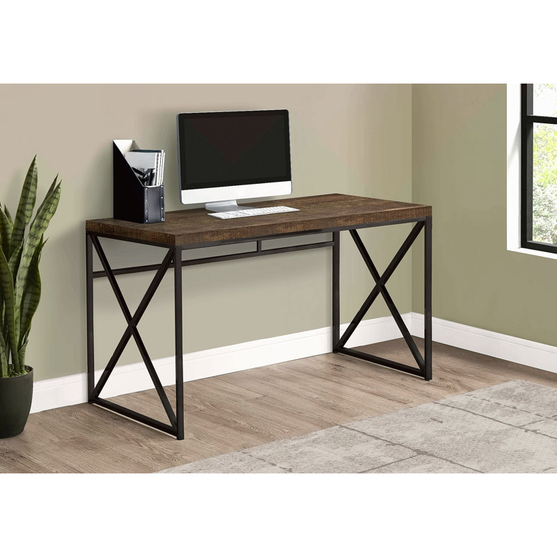 Bureau d'ordinateur, bureau personnel, ordinateur portable, travail, stratifié, contemporain, moderne, Brun