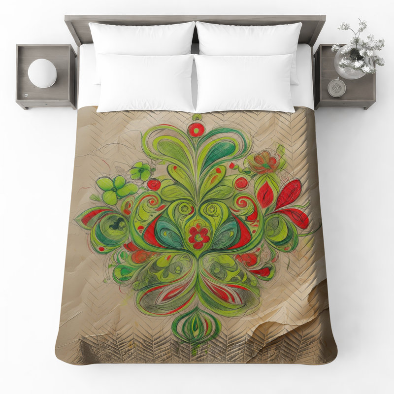 Floral, dessin abstrait, literie, couvre-lit floral, art, Très grand lit