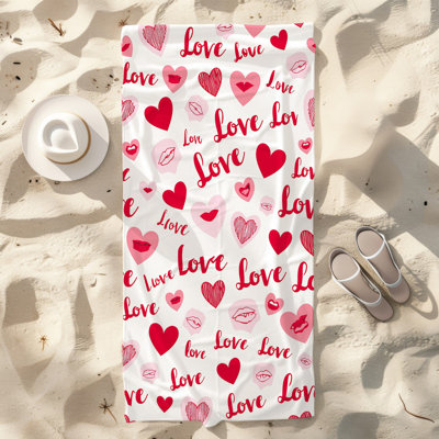  Microfiber Beach Towel Lightweight Travel Towel, Absorbent No Fade,30"x60",Love heart lip print