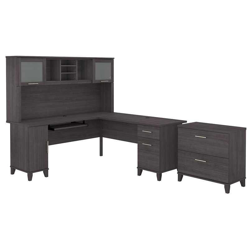 Ensemble de bureau avec rehausse Magomed, Gris orage