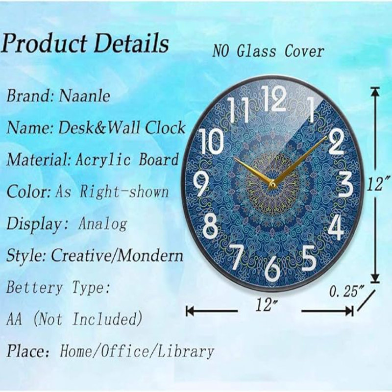 Horloge murale Naanle Vintage Mandala Pattren