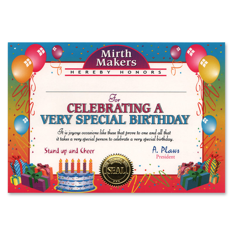 Very Special Birthday Certificate