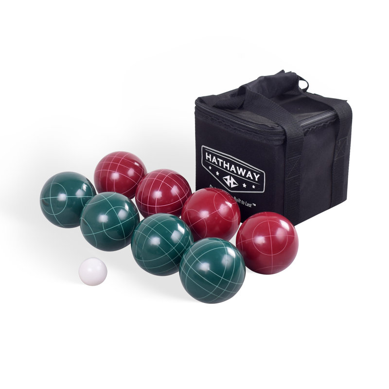 Hathaway Bocce Ball Set - Includes 8 3.5" Resin Bocce Balls, a 1.5" Pallino Ball, Official Rule Book, & Nylon Carrying Bag - Basic Bocce Ball Game Set for Beach Outings, Backyards, & More